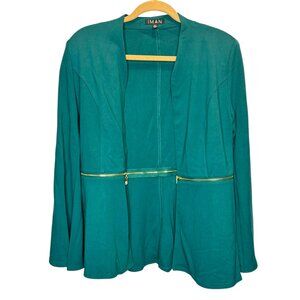 IMAN Runway Chic Ponte 2-in-1 Zipped Blazer in Emerald Green, Size Medium